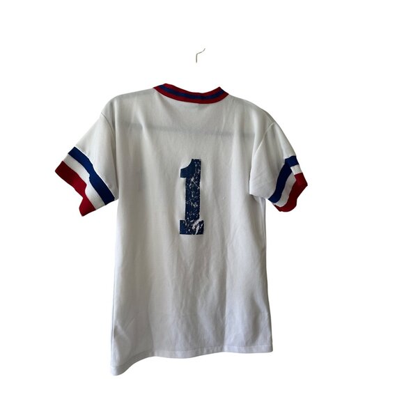 70s White Baseball Short Sleeve Ringer Tee Veterans Of Foreign Wars Athletic M - Picture 4 of 8